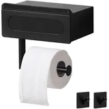 Toilettenpapierhalter Ohne Bohren, Toilettenpapierhalter mit Feuchttücherbox, Selbstklebend Klopapierhalter, Schwarz Toilettenpapierhalter mit Ablage, für Badezimmer Küche (A)