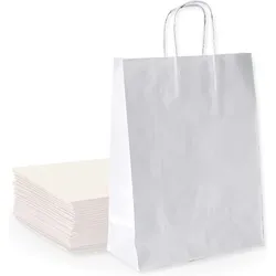 100 Weiße Papiertüten mit Henkeln 42X14X50cm - Tasche für Einkäufe, Geschenke, Hochzeiten
