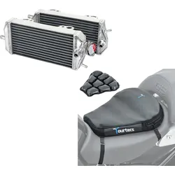 Set: Kühler Radiator passend für Gas Gas EC / MC 200 / 250 / 300 07-17 + Luftkissen Air Deluxe M Komfort Sitzkissen in schwarz