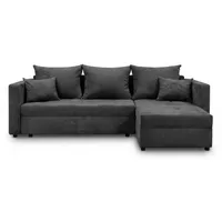 DesimeHome Ecksofa L-Form Schlaffunktion Bettkasten Gästebett 226cm Grau - universell links/rechts Cord PetFriendly - Grau
