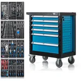 NTG Nutzfahrzeug Technik GmbH Werkzeugwagen Werkstattwagen Rollwagen 220 Teile Komplett mit Werkzeug 6 Schubladen, 220-tlg. Werkzeugset, (220-tlg), kugelgelagerte Schubladen + Feststellbremse blau