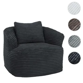 Mendler Sessel HWC-P18 Cord 370 g/m2 70 x 80 x 80 cm Dunkelgrau mit Kissen