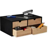 Relaxdays Schreibtisch Organizer, 4 Schubladen, Bambus & MDF, Schreibtischbutler Büro, HBT: 13,5x33x21 cm, Natur/schwarz