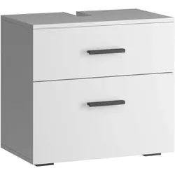 Waschbeckenunterschrank INOSIGN "Skara", weiß, B:60cm H:55cm T:35cm, Spanplatte, Schränke, mit Klappe und Schubkasten, schwarze Griffe, Breite 60 cm, Höhe 55 cm