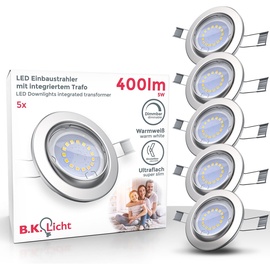 B.K.Licht LED Einbauleuchte, 5 flammig-flammig, LED Einbaustrahler, dimmbar, ohne Dimmer GU10, inkl. 5W 400lm 5er SET