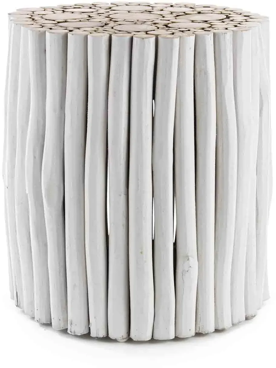 Beistelltisch Guadalupe aus Teakholz, massiver Stil, rund, weiß, Ø 38 cm