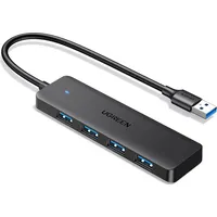 UGREEN USB 3.2 Gen1 4 Ports Hub Cm219 mit USB-A 3.0-Anschlüssen und USB-A 3.0-Kabel in Schwarz