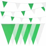 HEKU Wimpelkette grün-weiß mit 20 Wimpeln I Wetterfest,10 Meter Lang I Große, Auffällige Wimpel I Ideal für Veranstaltungen, mit Integriertem Befestigungsband