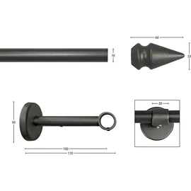 GARESA Gardinenstange SPYRNA, Ø 16 mm, 1-läufig, Wunschmaßlänge, mit Bohren, verschraubt, Holzwerkstoff, Metall, Vorhanggarnitur, verlängerbar, Spitze, ohne Ringe schwarz Ø 16 mm x 170 cm