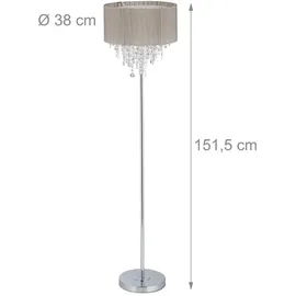 Relaxdays Stehlampe Organza Kristall 151,5 cm grau/silber