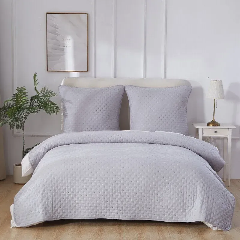 MEROPE, Polyester gesteppte Decke & 2 Kissenbezüge, 200x200/80x80 cm, Grau, 3er-Pack