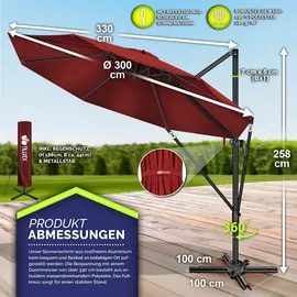 tillvex Premium Alu Sonnenschirm Ø 330 cm Rot