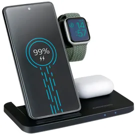 Grundig 3-in-1 Ladestation Apple Watch und iPhone – Qi Ladegerät mit Ladefunktion für Smartphone, Smartwatch, Kopfhörer – Wireless Charger – Faltbar