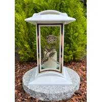 Grablampe Grablaterne mit Rosen Motiv 27 cm H. Gold Farbe Grabkerze Kerze Grabkerze Grablicht Gartenlampe Laterne inkl. Kerze NEU NEU!!