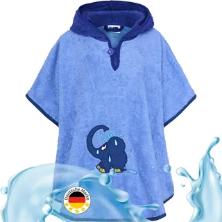 Smithy by Dagmar Nelk Smithy Badeponcho für Kinder & Babys aus kuscheliger Frottee Baumwolle - Liebevoller Badetuch Poncho mit Kapuze für Mädchen & Jungen - Kinderponcho Kapuzenhandtuch blauer Elefant