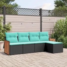 vidaXL Gartensofa-Set mit Kissen, schwarzes Polyrattan