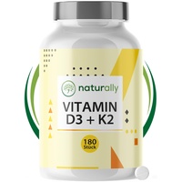 naturally Vitamin D3 K2 Tabletten - [NEU 180 Tabletten] 5000 I.E. Vitamin D3 und Vitamin K2 (MK7) als Jahresvorrat, ohne Zusätze, vegan, laborgeprüft
