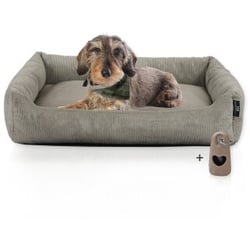 Rohrschneider Hundebett mit Gratis-Beigabe, waschbar, robuster Fein-Cordstoff taupe