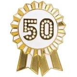 Talking Tables „Happy Birthday“-Anstecker gold- und weiß emaillierte Metallrosette wiederverwendbar Zubehör für Mädchen Erwachsene Kinder 50 Partyzubehör Meilenstein Jubiläum 4,5 cm Durchmesser