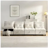 MODFU Schlafsofa 4-Sitzer modulares trennbares Sofaset, Wohnzimmermöbel, mit verstecktem Stauraum, Umzugsfreundlich beige