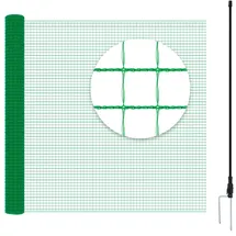 Woltu Geflügelnetz, mobiler Zaun 15x1,2 m Hundezaun Gartenzaun Geflügelnetz Campingzaun mit 9 Pfählen Windenseilen Erdnägeln Kabelbindern, Grün