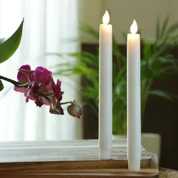 LED Stabkerzen Tafelkerzen bewegliche Flamme H: 24cm 2er Set weiß