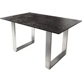 DeLife Esstisch Edge 140x90 Keramik Laminam®Nero Greco Anthrazit Edelstahl Schmal,