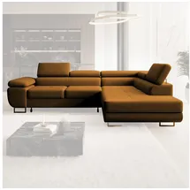 muffo Ecksofa Wild Ecksofa mit Schlaffunktion, Verstellbare Kopfstützen, Schlaffunktion mit Bettkasten goldfarben
