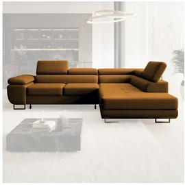 muffo Ecksofa Wild Ecksofa mit Schlaffunktion, Verstellbare Kopfstützen, Schlaffunktion mit Bettkasten goldfarben