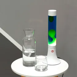 Licht-Erlebnisse Lavalampe YVONNE Blau Gelb 38cm hoch mit Kabelschalter stimmungsvoll dekorative Tischleuchte Jugendzimmer, LA558510WH
