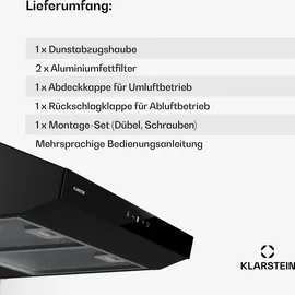 Klarstein Dunstabzugshaube 60cm, Abluft-Dunstabzugshaube, Dunstabzug mit Filter Spülmaschinenfest, LEDs & Touch-Bedienfeld, Leise Abzugshaube mit 175 m3/h Abluftleistung SenseControl integrierte Touch-Steuerung Edelstahl Acrylglasfront