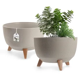 Kadax Blumentopf aus Kunststoff mit Drei Einsteckstützen, 33 cm Taupe