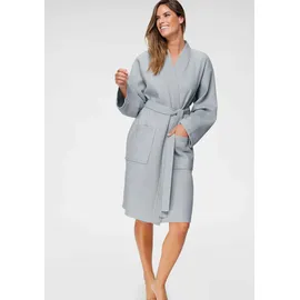 MY HOME Unisex-Bademantel MY HOME "Nora, ideal für Sauna & Spa, Hotelbademantel, Morgenmantel" Gr. M, grau (hellgrau), L:100cm, Waffelpiqué, Hausmäntel, Bademantel, Damen & Herren, Kimono-Kragen, Waffelpiqué, Baumwolle, Reisebademantel