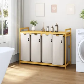 ADEL DREAM AdelDream Wäschekorb 200L, 4 Fächer, Wäschesammler mit Bambusrahmen,