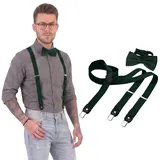 DonDon Hosenträger und Fliege Set für Damen und Herren, Y-Form, 2,5 cm breit, handgefertigt - Elegantes Accessoire für Hochzeit, Party, Smoking, Grün - Einheitsgröße