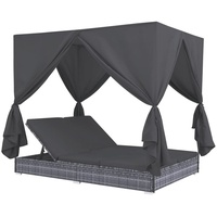 Merax Gartenliege, Sonnenliege mit Vorhängen, Lounge Doppelliege Relaxliege Sonnenbett Doppelbett Gartenmöbel Liege Liegestuhl Poly Rattan grau