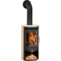 Kaminofen JUSTUS "Usedom 5D Sandstein", schwarz, Kaminöfen, prismatische Scheibe, Holzfach