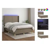 vidaXL Boxspringbett mit Matratze & LED Taupe 140x200 cm Stoff