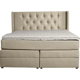 Home Affaire Boxspringbett HOME AFFAIRE "Elegance", beige (natur), B:181cm L:210cm, Samtoptik (100% Polyester);Struktur (100% Polyester), Komplettbetten, Boxspringbett, mit schöner Knopfheftung, in den Härtegraden H2 & H3, inkl. Schubladen