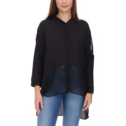vestino Damen Boyfriend Hemd-Bluse mit transparenten Partien Sommer-Bluse 900509 Schwarz - M