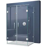 doporro Komplettdusche Duschkabine U-Form magnetische Dichtungsleisten ESG-8mm mit Nano R40, BxT: 100x80 cm, Einscheibensicherheitsglas (ESG), ebenerdiger Einbau möglich, 4-Punkt Befestigungssystem 100 cm x 195 cm x 80 cm