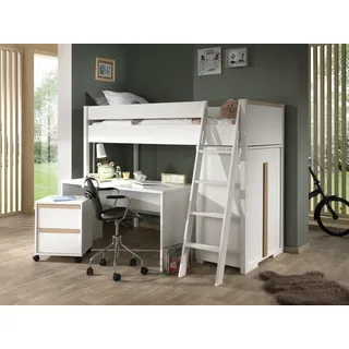 Vipack Hochbett London 90x200 mit Kleiderschrank, Schreibtisch, und - 2 Jahre Gewährleistung - mind. 14 Tage Rückgaberecht - Weiß, - 90x200