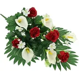 I.GE.A. Kunstblume I.GE.A. "Aufleger mit künstlichen Rosen und Calla", rot (rot, weiß), B:32cm H:48cm L:11cm, Polyester, Kunstpflanzen, Grableger Friedhofsgesteck Arrangement Blume Seidenblume Blumen