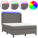vidaXL Boxspringbett mit Matratze & LED Grau 140x200 cm Kunstleder