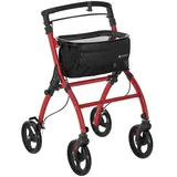 Juskys Aluminium Wohnungsrollator Aktiv mit Tasche und Tablett schmal faltbar rot