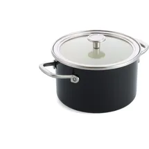 KitchenAid Steel Core Enamel Kochtopf mit Deckel (20cm/3,7l), deutsche Emaille, Induktionsgeeignet, backofenfest, spülmaschinenfest, Onyx Schwarz