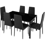 Tectake tectake® Esszimmergruppe, 7-teilig, gepolstert mit Kunstlederbezug, bodenschonende Kunststoffkappen