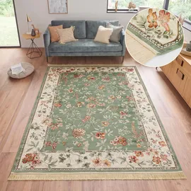 HANSE HOME Nouristan Naveh Orient Teppich – Wohnzimmerteppich Orientalisch Kurzflor mit Fransen Vintage Orientalischer Samt-Teppich für Esszimmer, Wohnzimmer, Schlafzimmer – Grün, 160x230cm