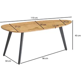 FineBuy Couchtisch oval Braun Akazie 110 x 45 cm