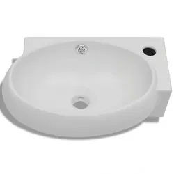 Waschbecken mit Wasserhahn-Loch und Überlaufloch Keramik| vidaXL : Farbe - Weiss